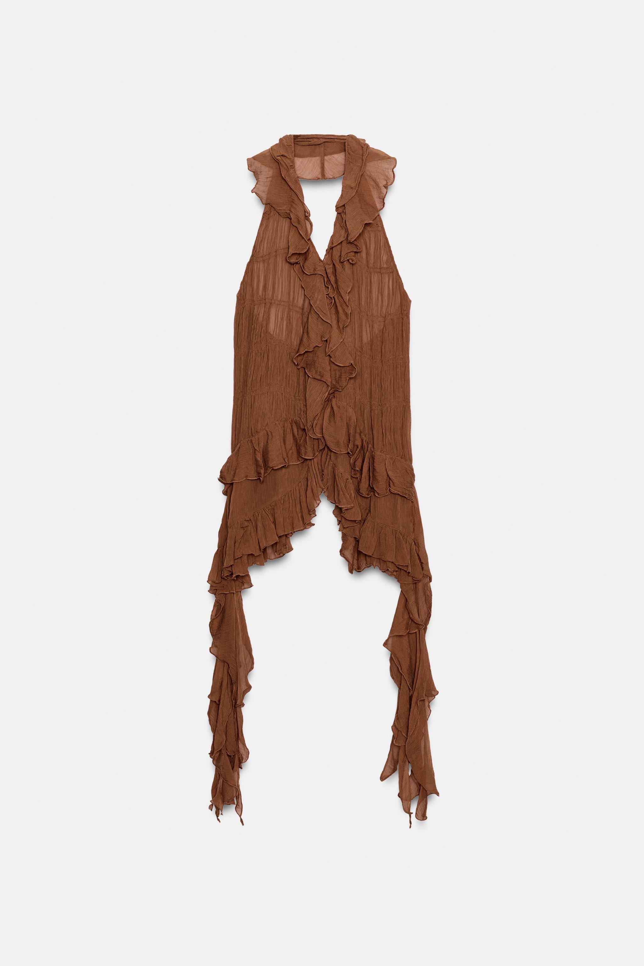ZW COLLECTION RUFFLED HALTER TOP - Brick | ZARA United States