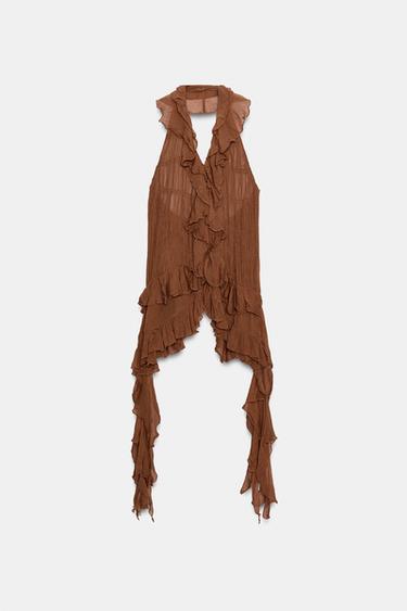 ZW COLLECTION HALTER TOP WITH RUFFLES - Brick by Zara - Image 4