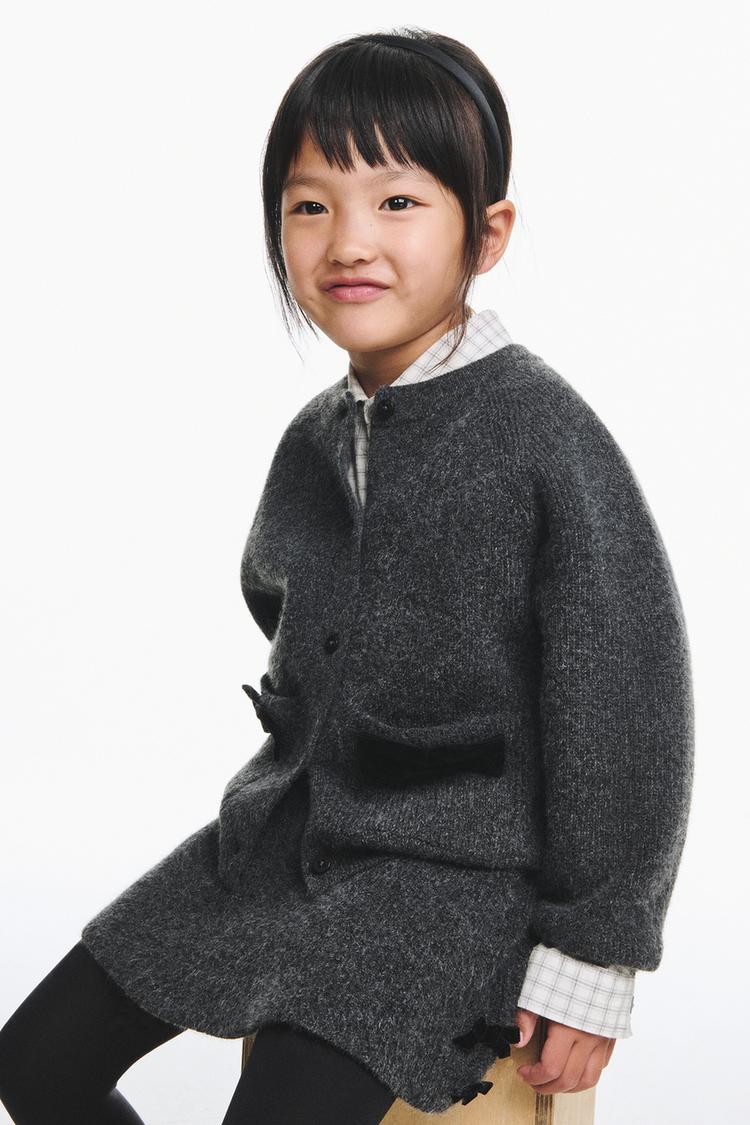 VELVET BOWS CARDINGAN — Gray marl