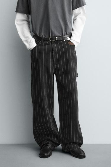 CALÇA BALÃO LISTRADA - Preto da Zara