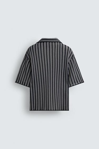 CHEMISE JACQUARD RAYURES - Bleu marine de Zara - Image 7