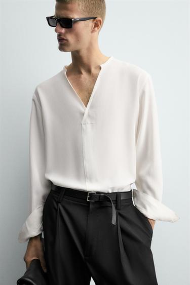 FLOWING RELAXED FIT SHIRT - Oyster-white de Zara - Image 4