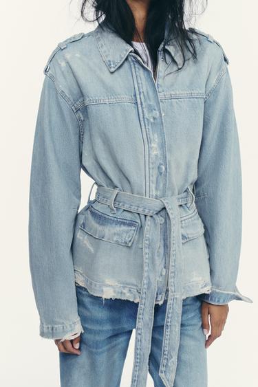 BELTED TRF DENIM JACKET - Light blue by Zara - Image 1