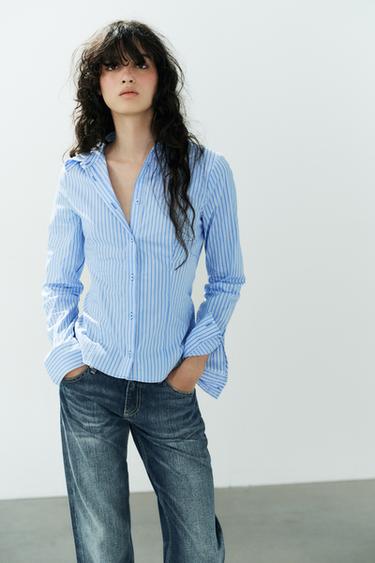 STRIPED POPLIN SHIRT — Blue/White 2