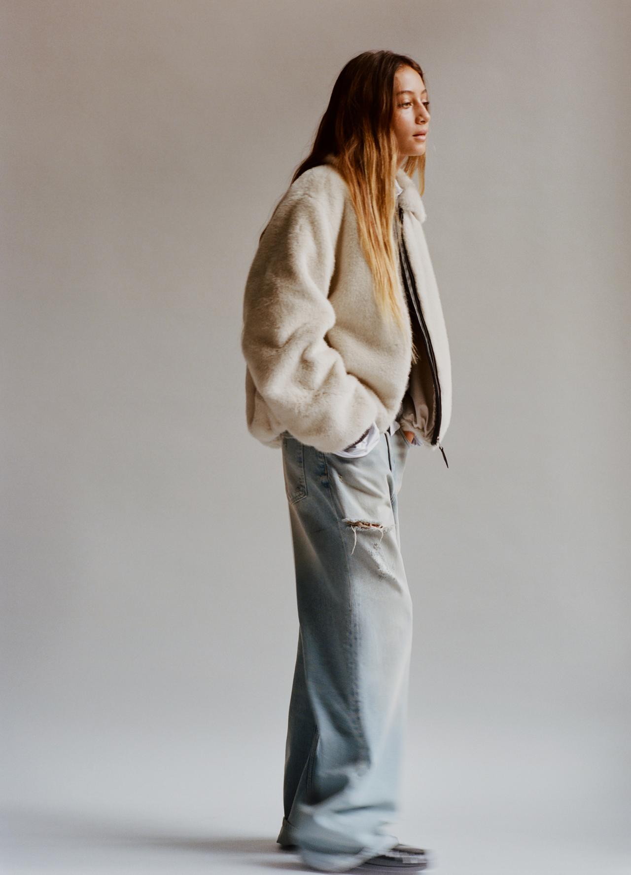 FAUX FUR JACKET — Ecru