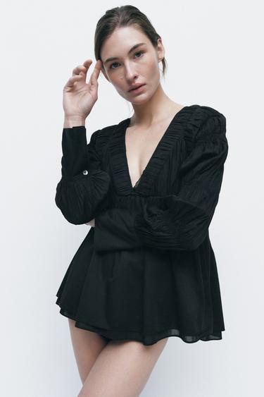 PLEATED BLOUSE WITH ELASTIC - Black by Zara - Image 0