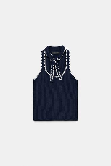 KNIT SCARF TOP - Navy blue by Zara