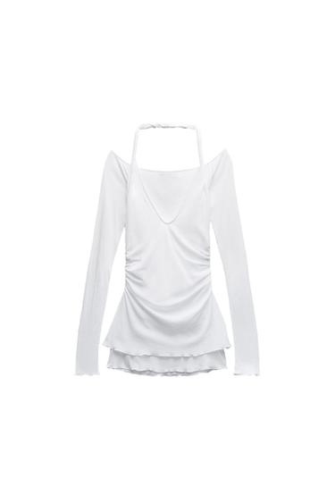 DELICATE SEMI-SHEER LAYERED HALTER NECK TOP