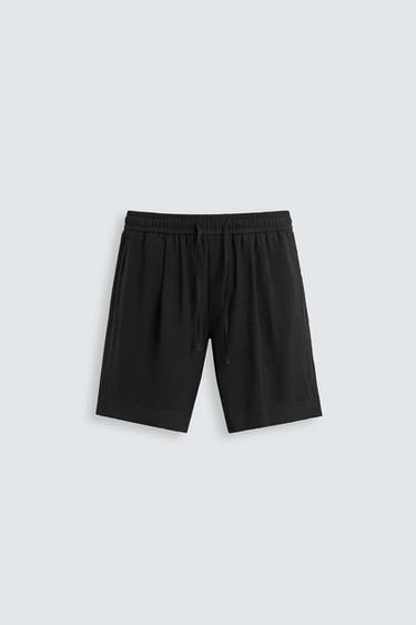 RELAXED FIT FLOWING BERMUDA SHORTS - Blue by Zara