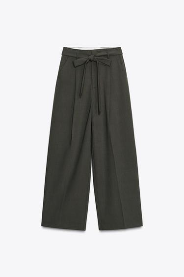 PLEATED TROUSERS WITH BELT - Blue / Grey by Zara