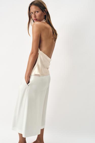 SATIN HALTER TOP - Ecru by Zara