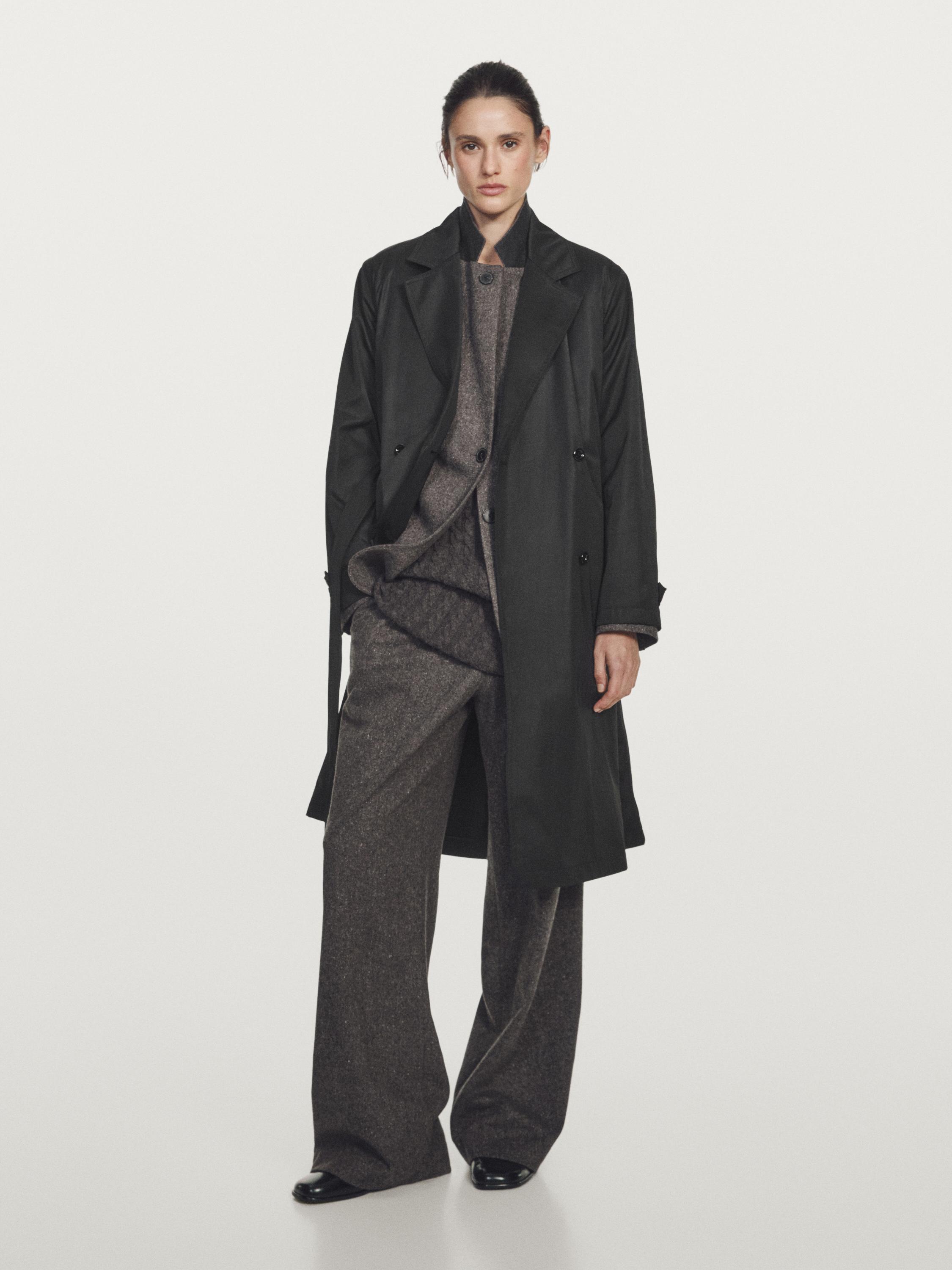 Long water-repellent trench coat with inner waistcoat