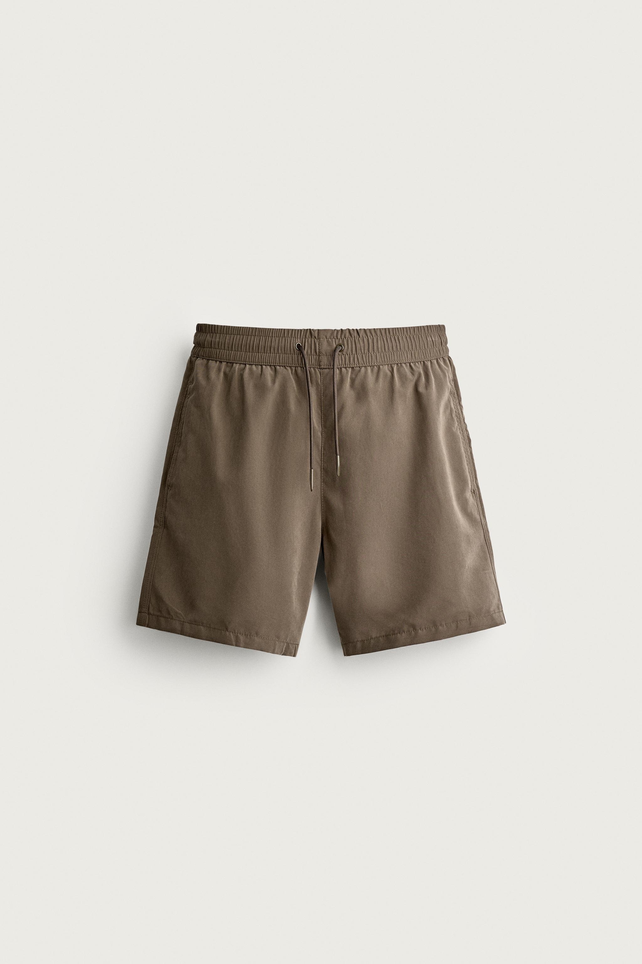 BASIC LONG SWIM TRUNKS — Brown