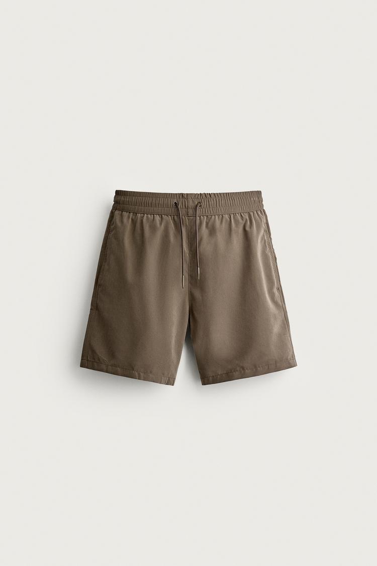 BASIC LONG SWIM TRUNKS — Brown