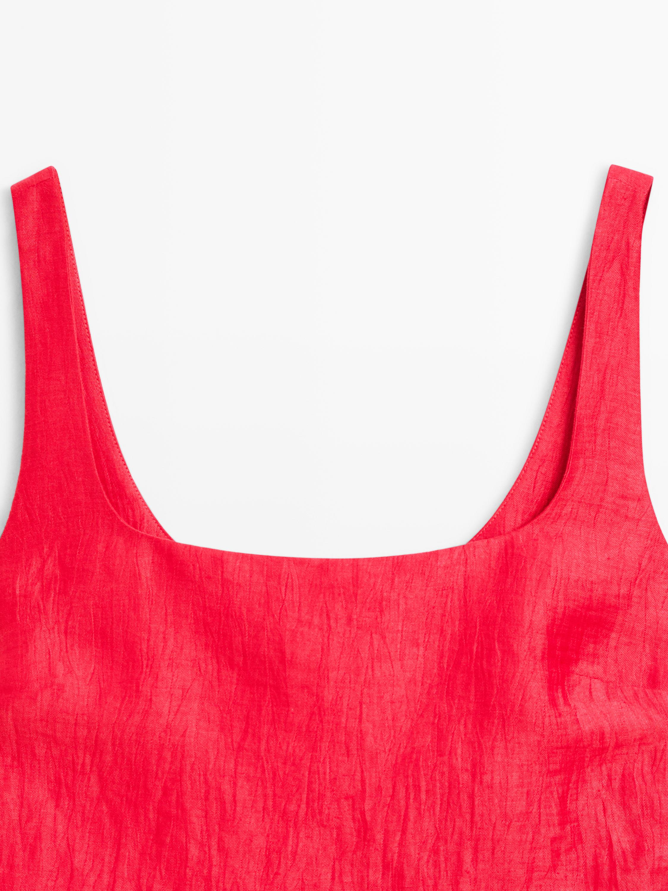 Linen blend double-layer midi dress