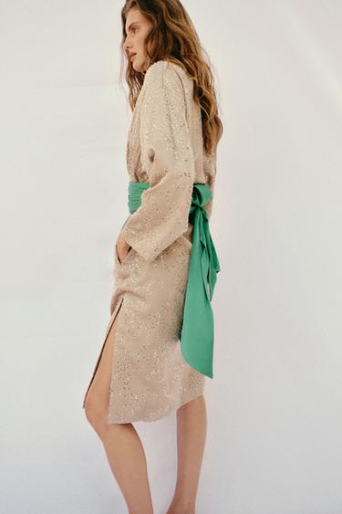 VESTE KIMONO PAILLETTES - Gris taupe de Zara