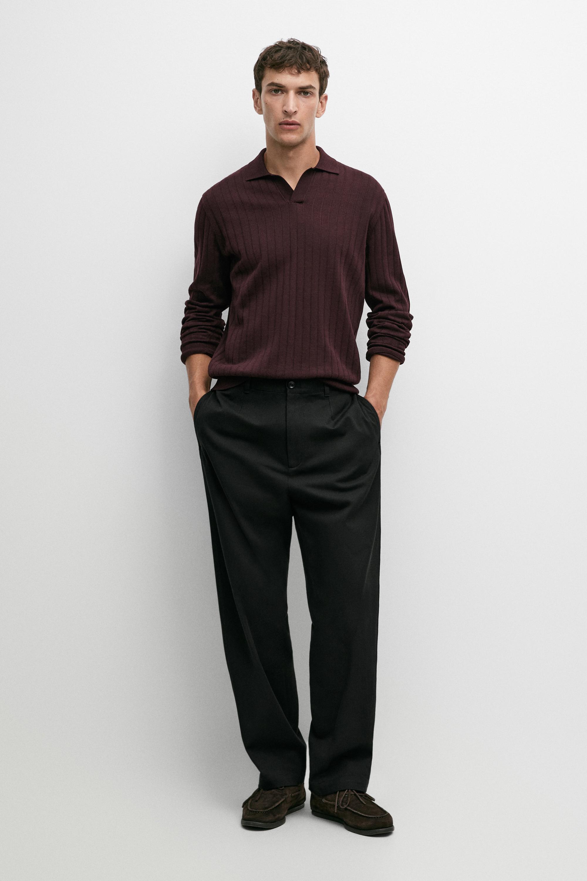 100% Cotton Knit Polo Sweater — Burgundy