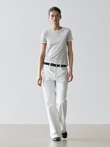 Zara Short sleeve T-shirt with double trim - Gray