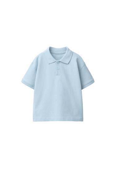 POLO EN PIQUÉ UNI - Bleu clair de Zara