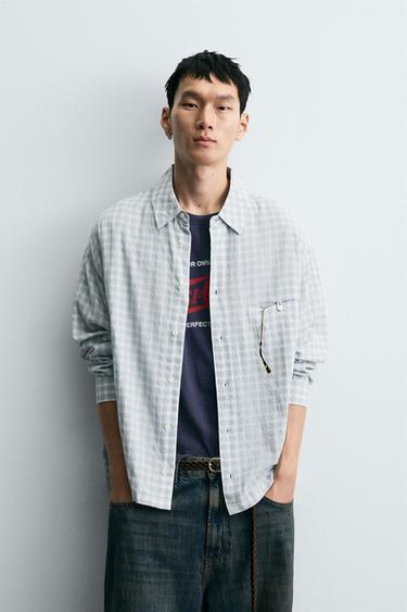 Zara TEXTURED PLAID SHIRT - Blue marl