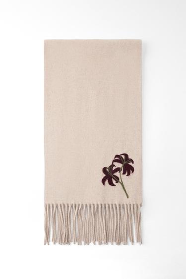 FRINGED FLORAL SCARF - Sand by Zara - Image 0