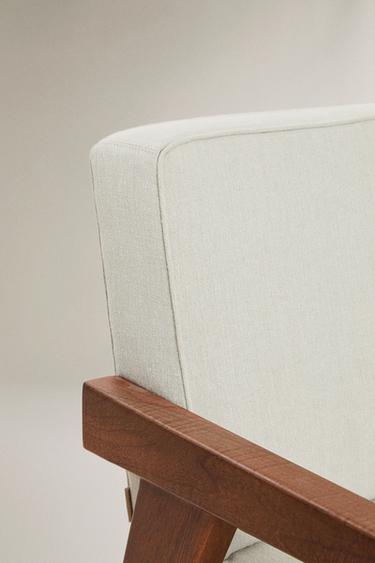 ZARA HOME BY BLASCO UPHOLSTERED WALNUT ACCENT CHAIR - Ecru by Zara - Image 3