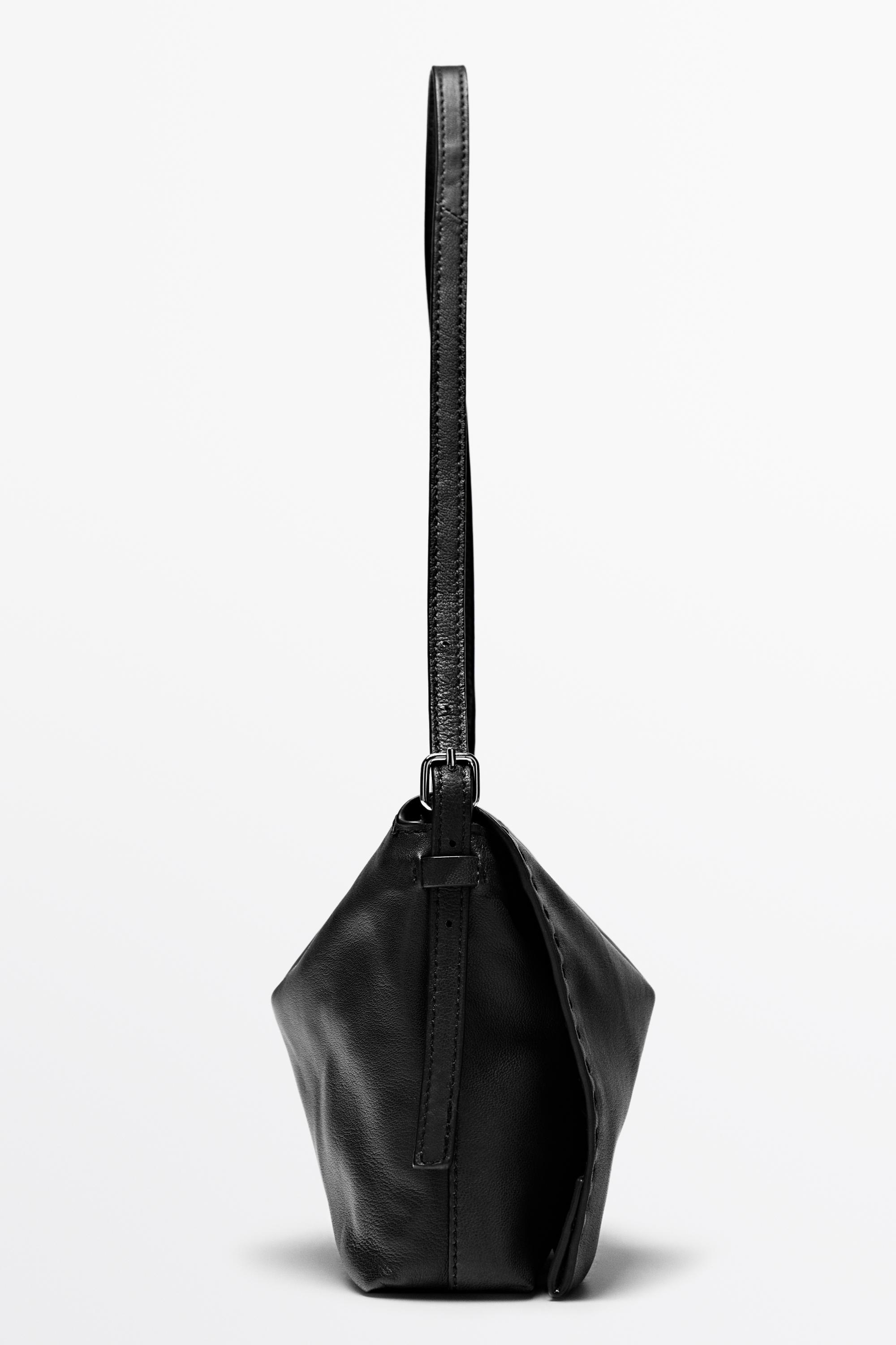 Nappa leather crossbody bag with topstitching — Black