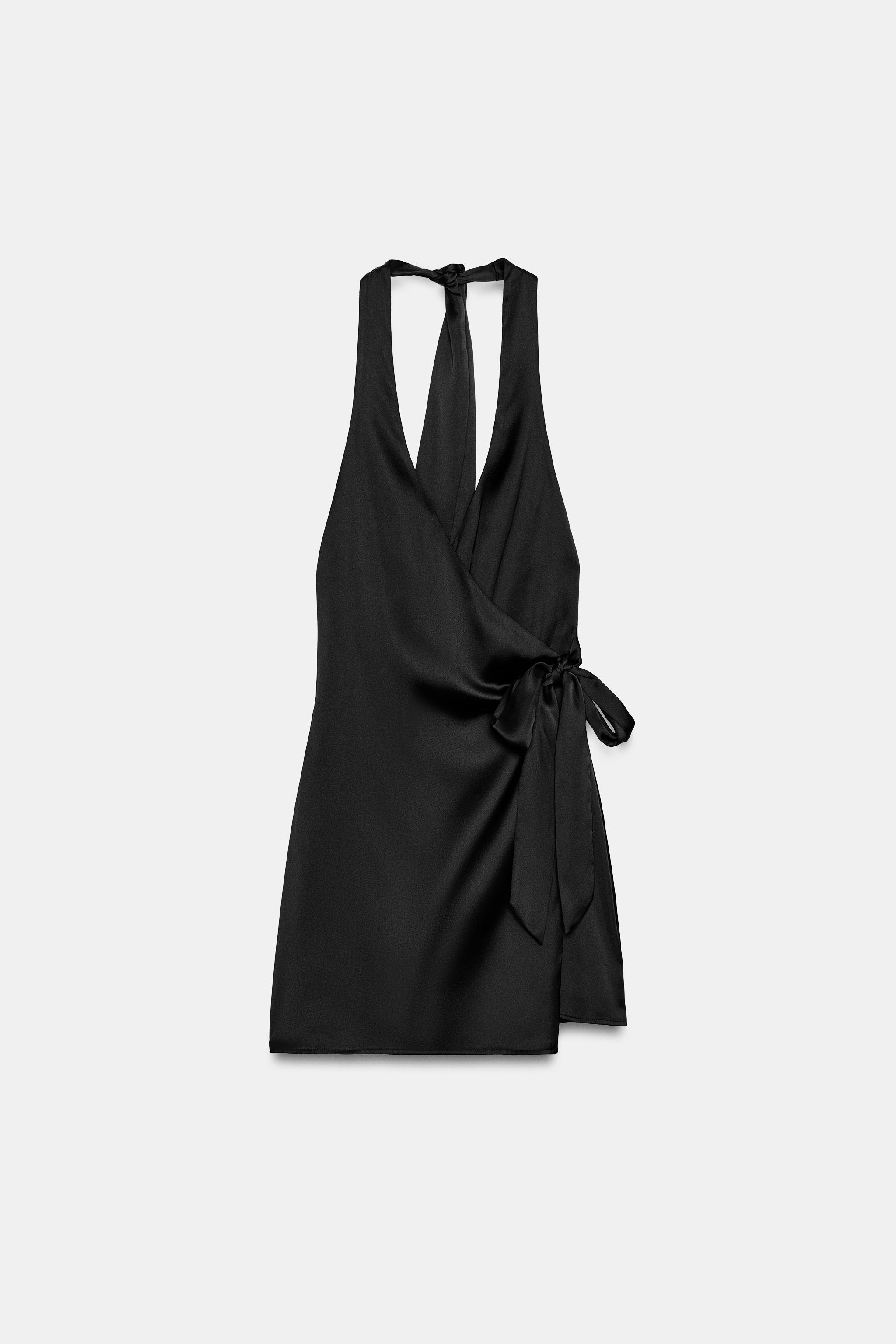 SATIN HALTER DOT MINI DRESS