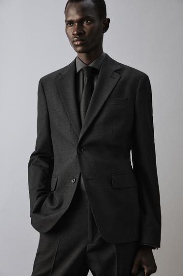 VESTE DE COSTUME STRUCTURÉE À CARREAUX - Gris anthracite de Zara - Image 4