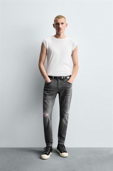 JEAN SKINNY FIT DÉCHIRÉ - Gris de Zara