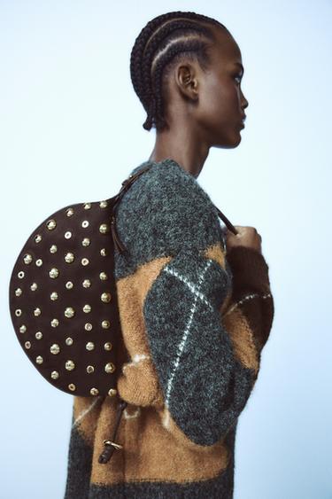 STUDDED SHOULDER BAG - Brown by Zara - Image 0