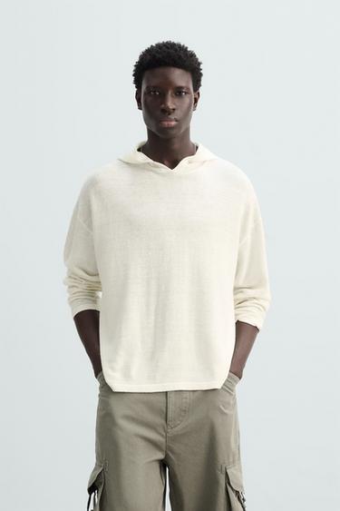 Zara LINEN - WOOL HOODIE - Ecru