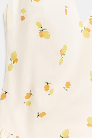 ROBE MI-LONGUE EN POPELINE À ENCOLURE AMÉRICAINE FRUITS - écru/jaune de Zara - Image 6