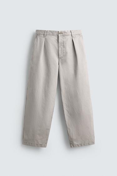 LIMITED EDITION RELAXED FIT PLEATED TROUSERS - Pearl grey by Zara