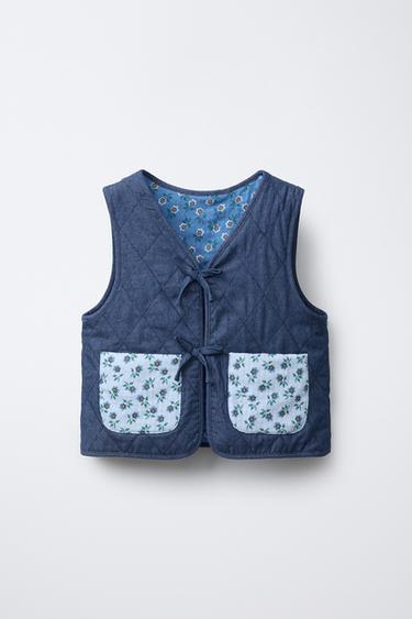 GILET REVERSIBILE FIORI - Blu di Zara