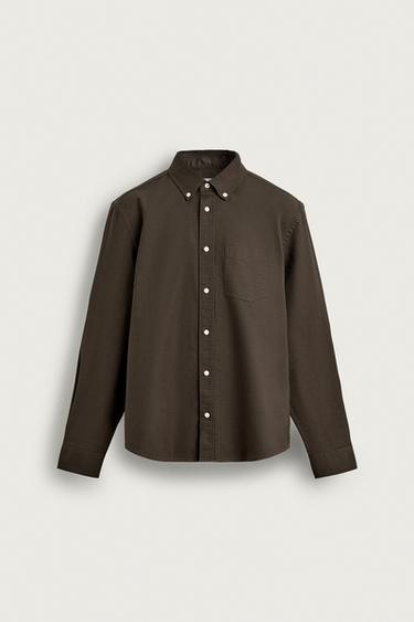 CAMISA DE ESTRUTURA OXFORD - Marrom da Zara
