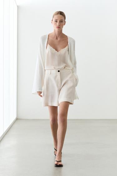 Zara Pleated 100% linen shorts - Oyster-white - Image 0