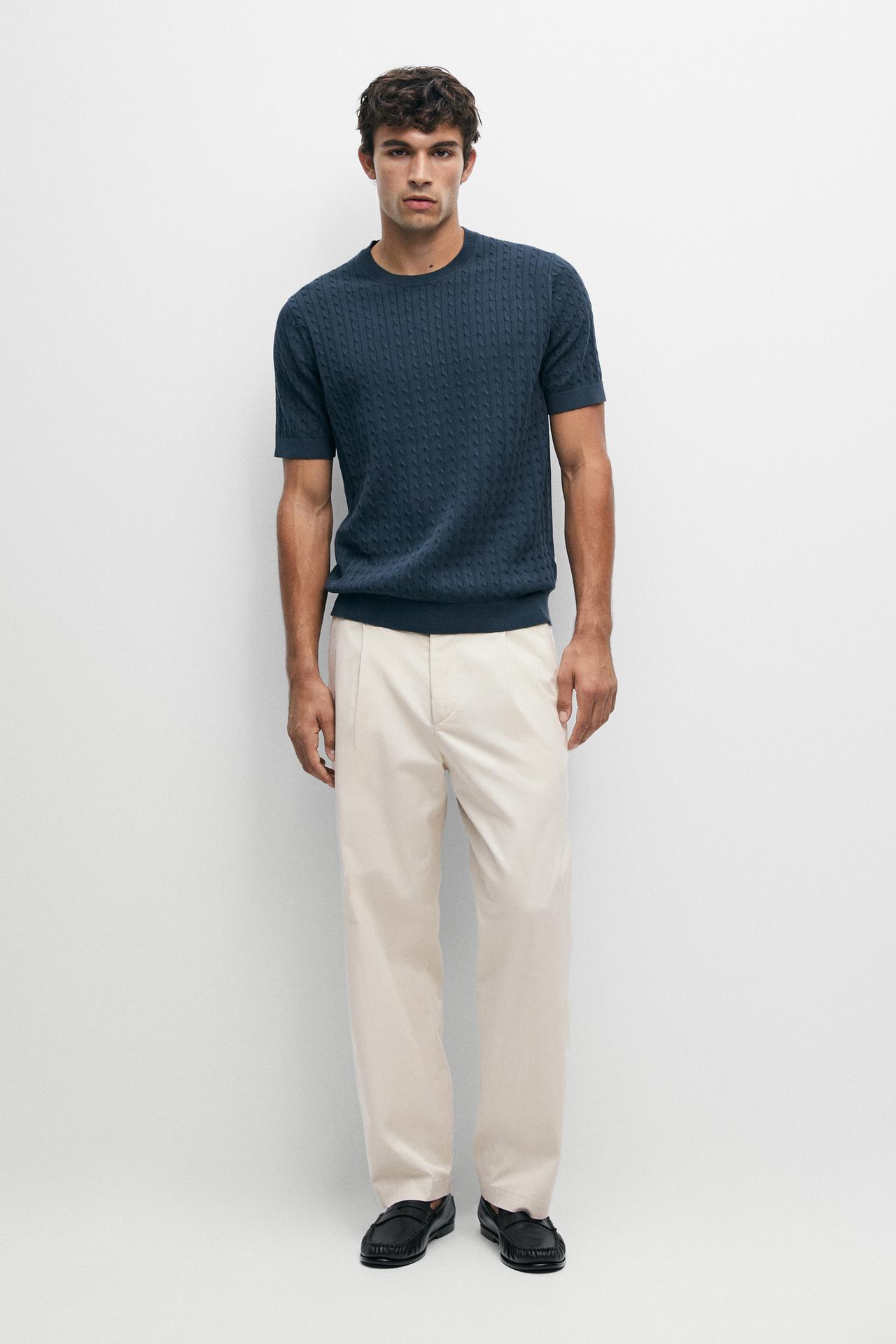 Cable-knit short sleeve sweater — Electric blue