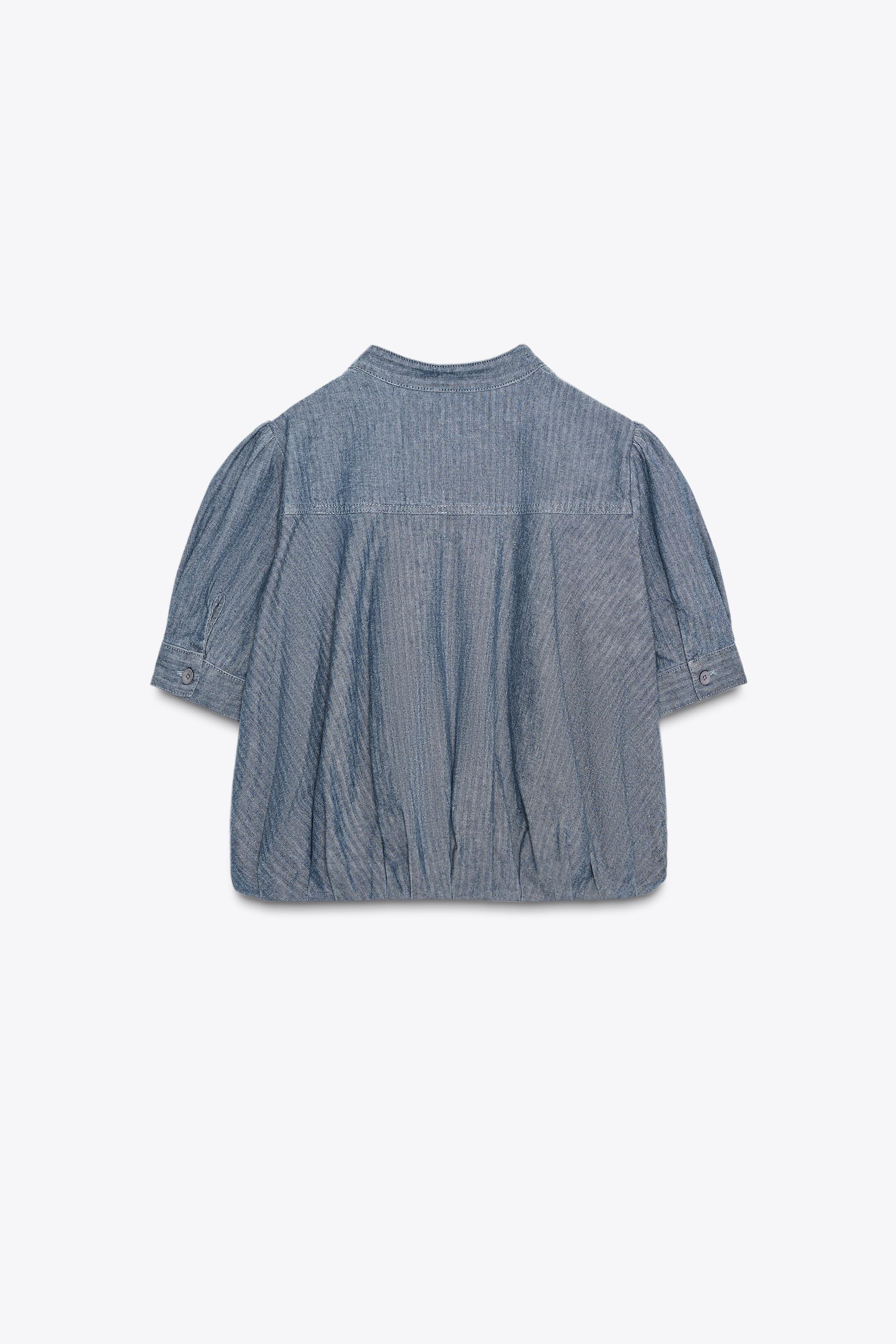 ZW COLLECTION PLEATED DENIM SHIRT - Blue | ZARA Canada