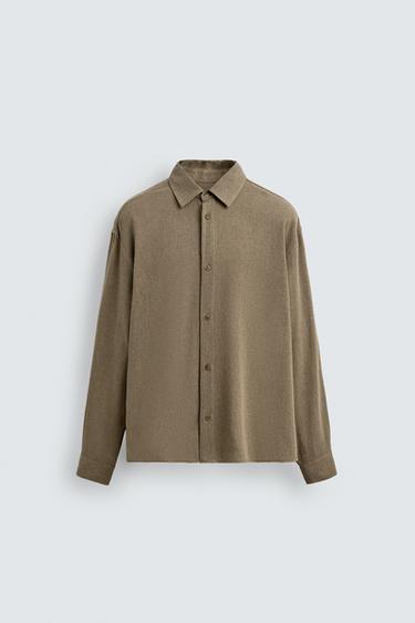 Zara 混棉紋理襯衫 - 雪茄色