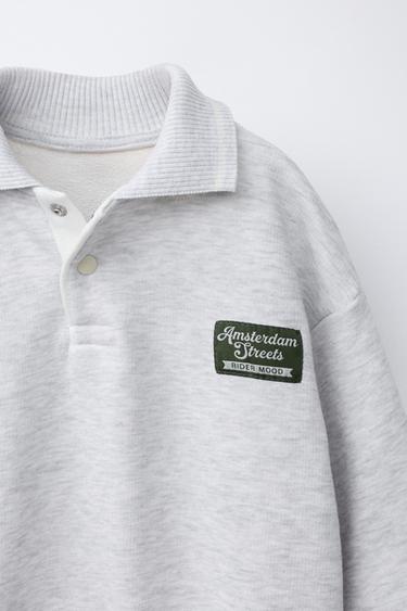 SWEAT POLO À ÉTIQUETTE BRODÉE - Gris chiné de Zara - Image 2