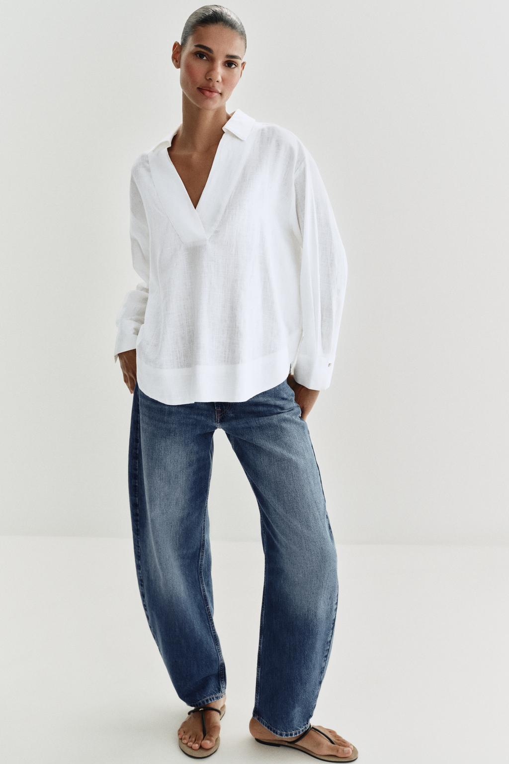 LINEN BLEND POLO COLLAR BLOUSE - image 2