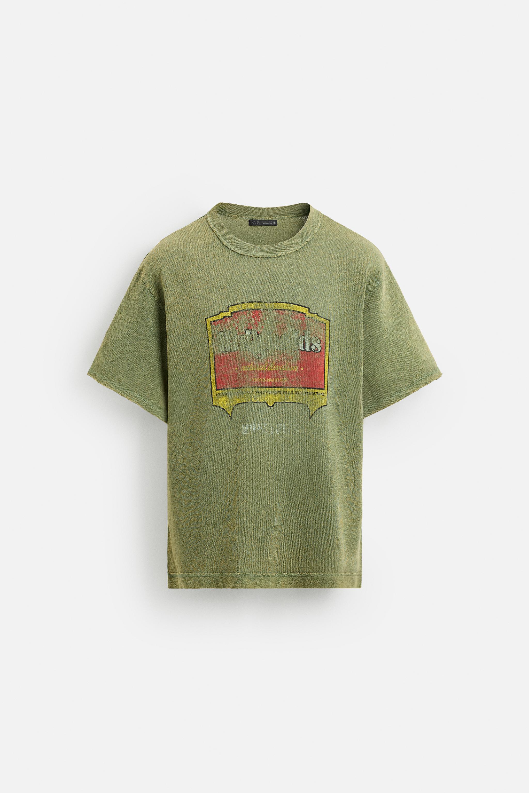 WASHED PRINT KNIT T-SHIRT - Green | ZARA United States