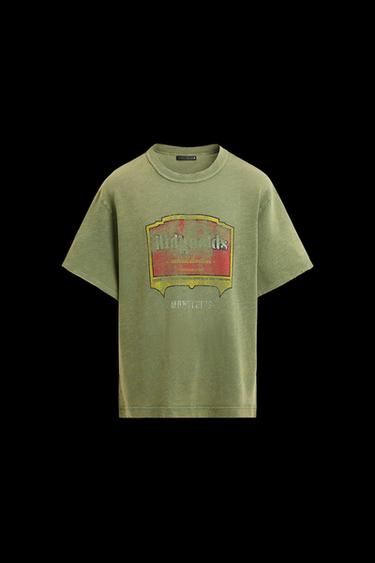 Zara WASHED PRINT KNIT T-SHIRT - Green - Image 0