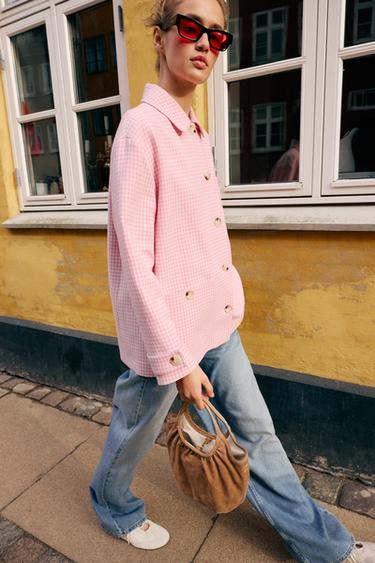 Zara JAKNA SA KARIRANIM VICHY DEZENOM – ružičasta / bela