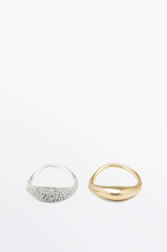 Zara Volume crystal band ring pack - Golden - Image 0