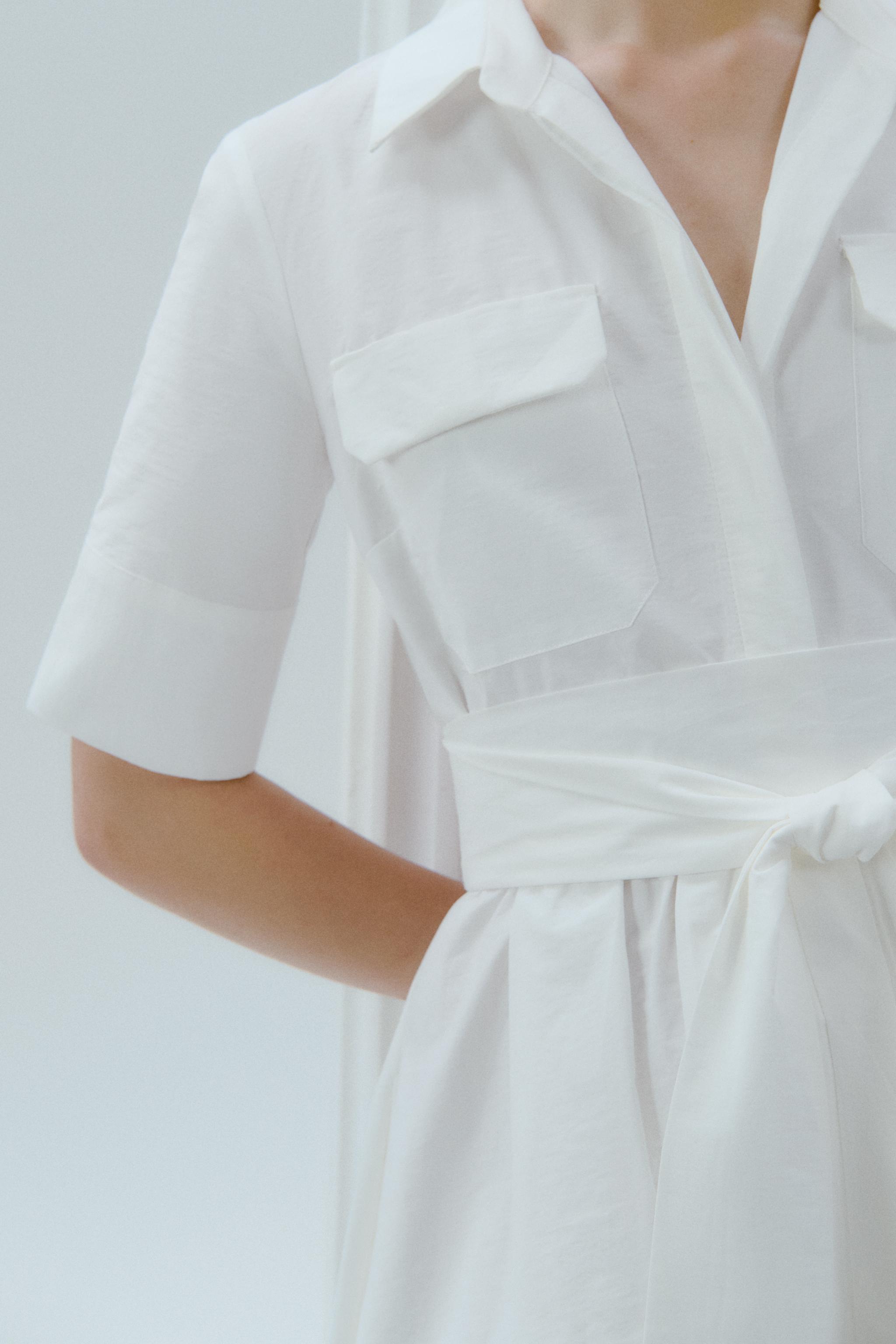 ZW COLLECTION ポプリンミディワンピース - オフホワイト | ZARA