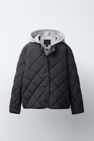 VESTE REMBOURRÉE SWEAT À CAPUCHE - Gris anthracite de Zara