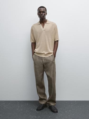 Polo punto cuello pico - Beige de Zara - Imagen 0