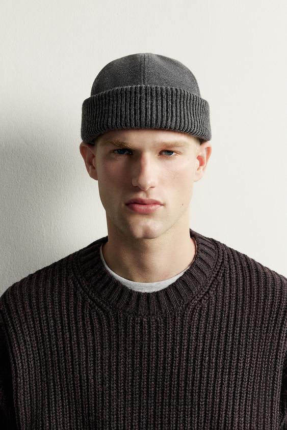 GORRO CORTO COMBINADO - Gris de Zara - Imagen 0